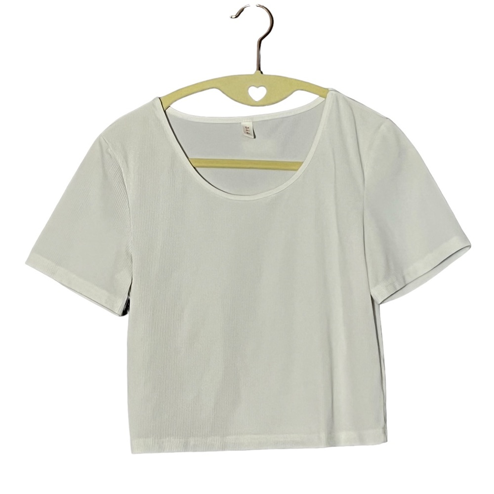 Romwe Women’s White Ribbed Short Sleeve Crop Top Basics